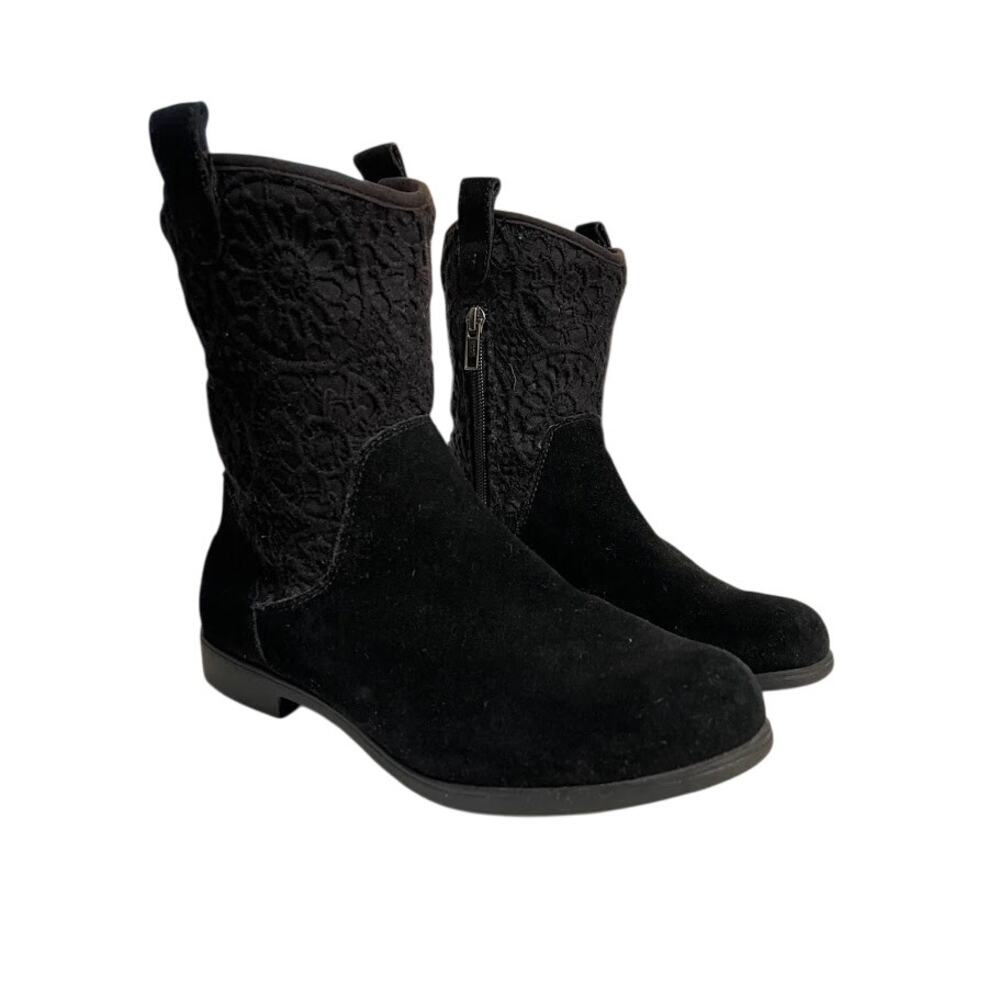 UGG Dahlia Lace Suede Boots Black Side Zip Womens Floral Embroidered Mid Calf 5